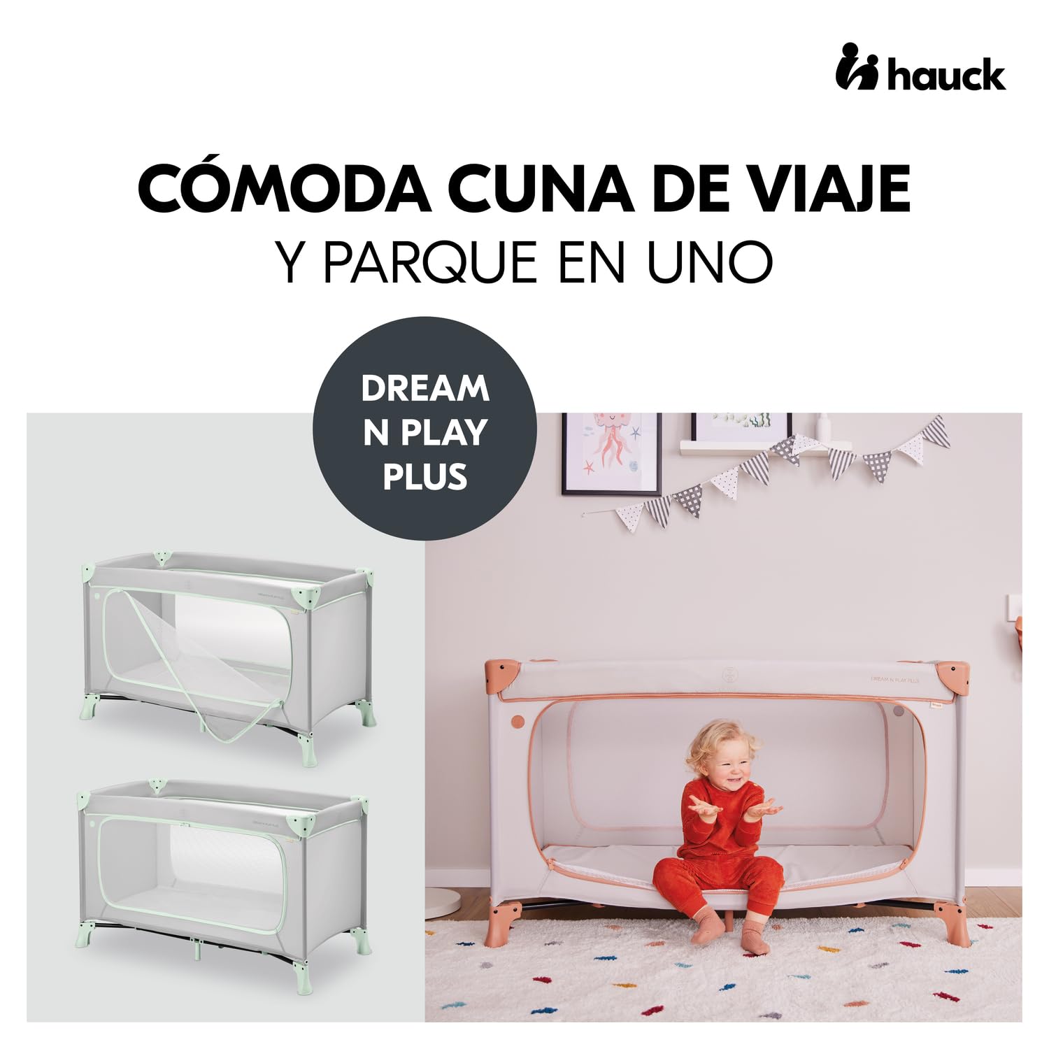 hauck Dream N Play Plus Cuna de Viaje Bebe - Plegado Compacto - Dusty Mint