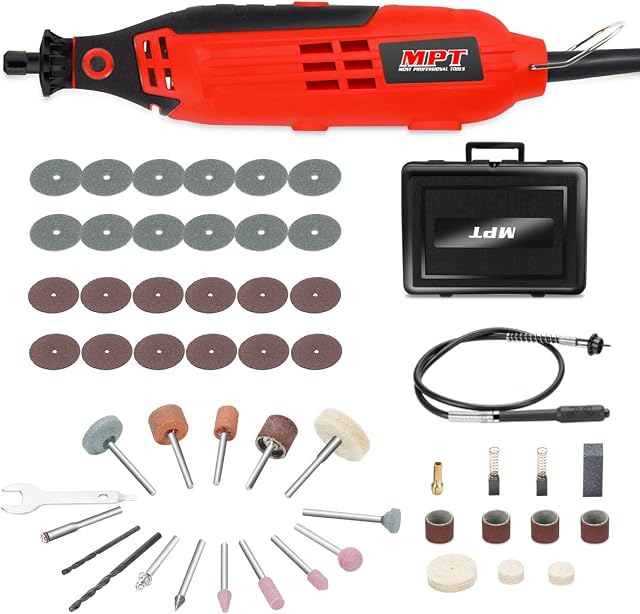 MPT 160W Rotary Multi Tool Kit Corded Rotary Power Tool Kit Set - 62 Accessories Variable Speed 10000-36000 RPM - Cutting Sanding Drilling Polishing Carving Sharpening Engraving - DIY