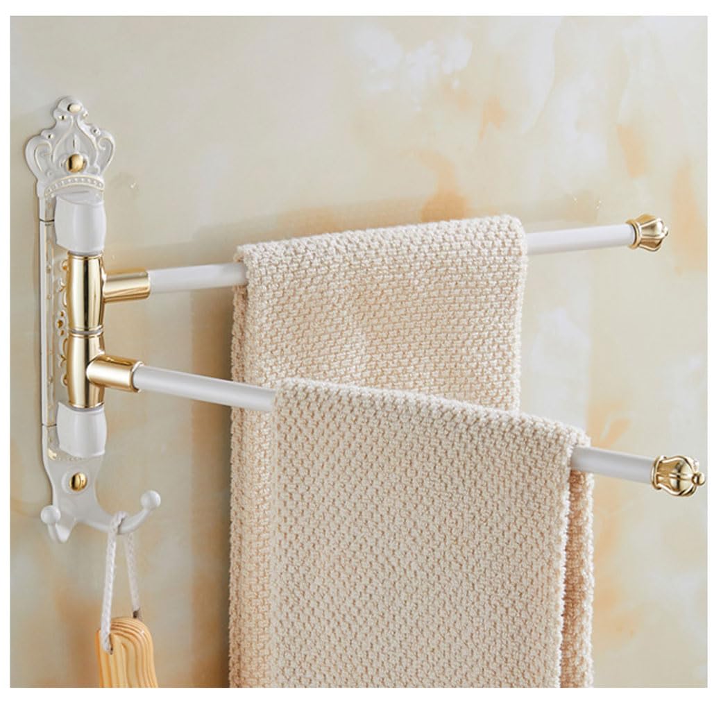 LMYSXAOZ Antique White Swivel Towel Rack Bar Rails for Bathroom, Wall Mounted Folding Arm Swing Out Hand Hooks Hanger Holder Space Saving Laundry, Kitchen 2Bars
