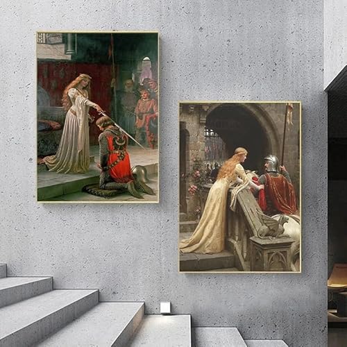 GKUVBF Vintage Edmund Blair Leighton Artwork The Accolade Medieval Knight Theme Canvas Painting Wall Art Posters Home Dec(80x120cn/2Pcs Frameless)