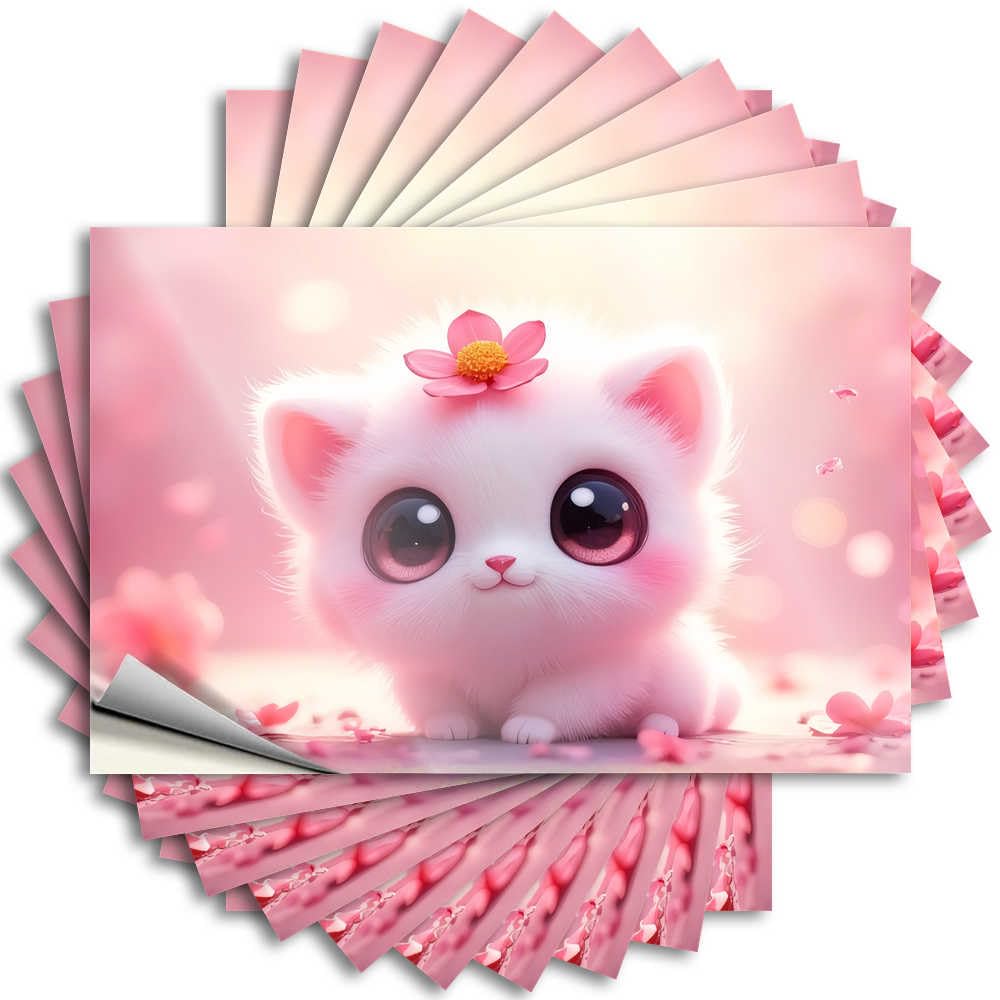 Adorable Kitten with Pink Flower Crown Decals Outdoor Deck Decor Self Adhesive | Metal Cover Vinyl Sticker Pack for Inside(12X18CM)