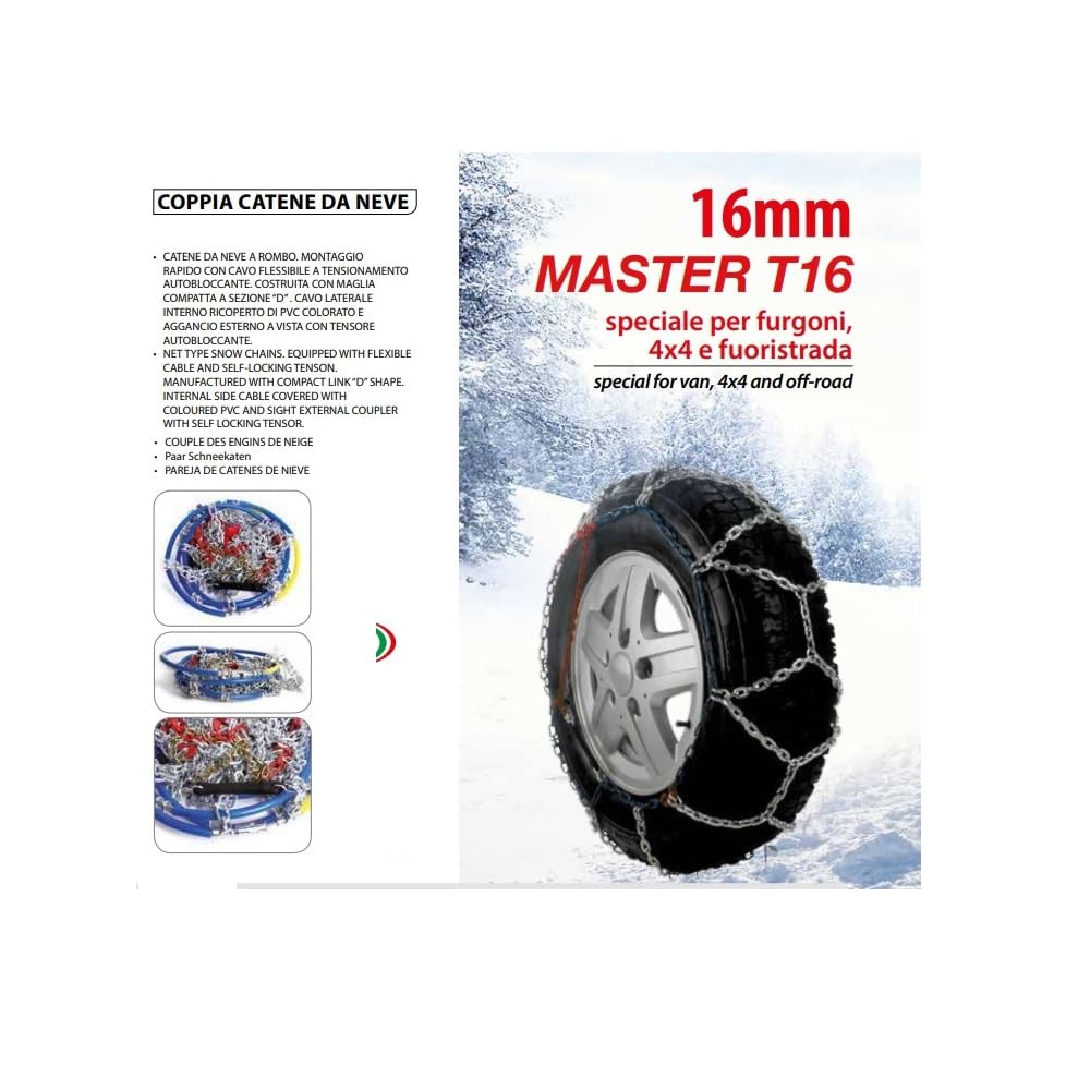Cadenas para Nieve Y Hielo Cadena para Nieve DE Coche para Ruedas con TAMAÑO DE NEUMÁTICOS 285/50-18 (99968010) 1 PAR DE Cadenas DE Enlaces Rombos DE 16 MM = 2 Piezas HOMOLOGADAS