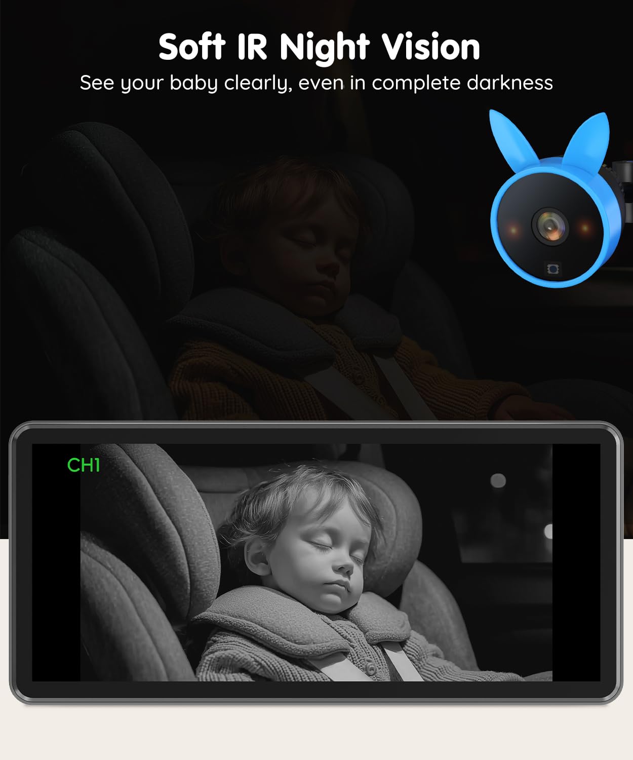 Babyvue BV3PRO Dual Baby Car Camera for 2 Boys, 7.2" 1080P HD Split Screen, Crystal Clear IR Night Vision, No Distortion Display Baby Car Monitor, Safe Driving for Back Seat & Pets