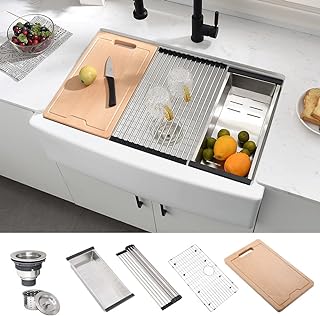 33 Inch Fireclay Farmhouse Sink Workstation-Hovheir 33 x 21 Fire Clay Fa...