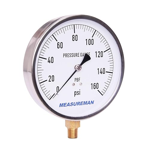 Miniatura 8 de MEASUREMAN Caja de acero inoxidable 304, medidor de presión de contratista, 0-200 psi, tamaño de esfera de 4-12 pulgadas, precisión de -1%, montaje