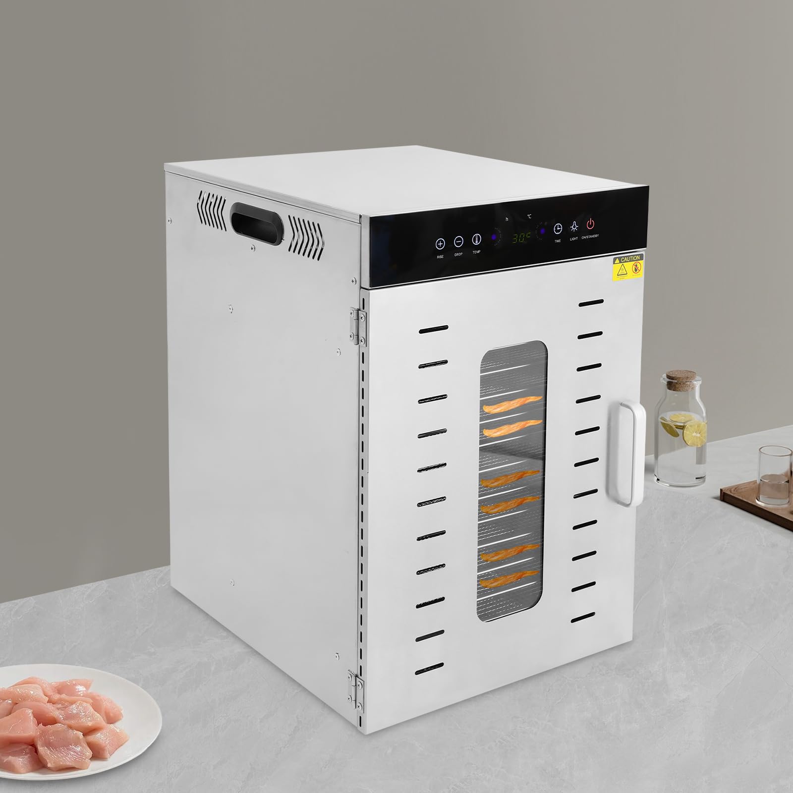 Essiccatore per alimenti in acciaio inox, 1350 W, 16 ripiani, con pannello touch, circolazione dell'aria calda orizzontale, protezione contro il surriscaldamento, essiccatore per casa, caffetteria