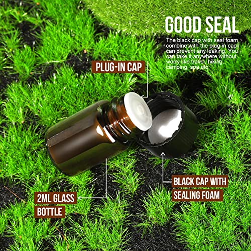 FANDAMEI 2 ml Braune Leere Glasflaschen, Fläschchen für Ätherische Öle, Mini Glasflasche mit Tropfer, Orifice Reducers, Perfekt für Ätherisches Öl, Spa, Massage, Aromatherapie, 25 PCS