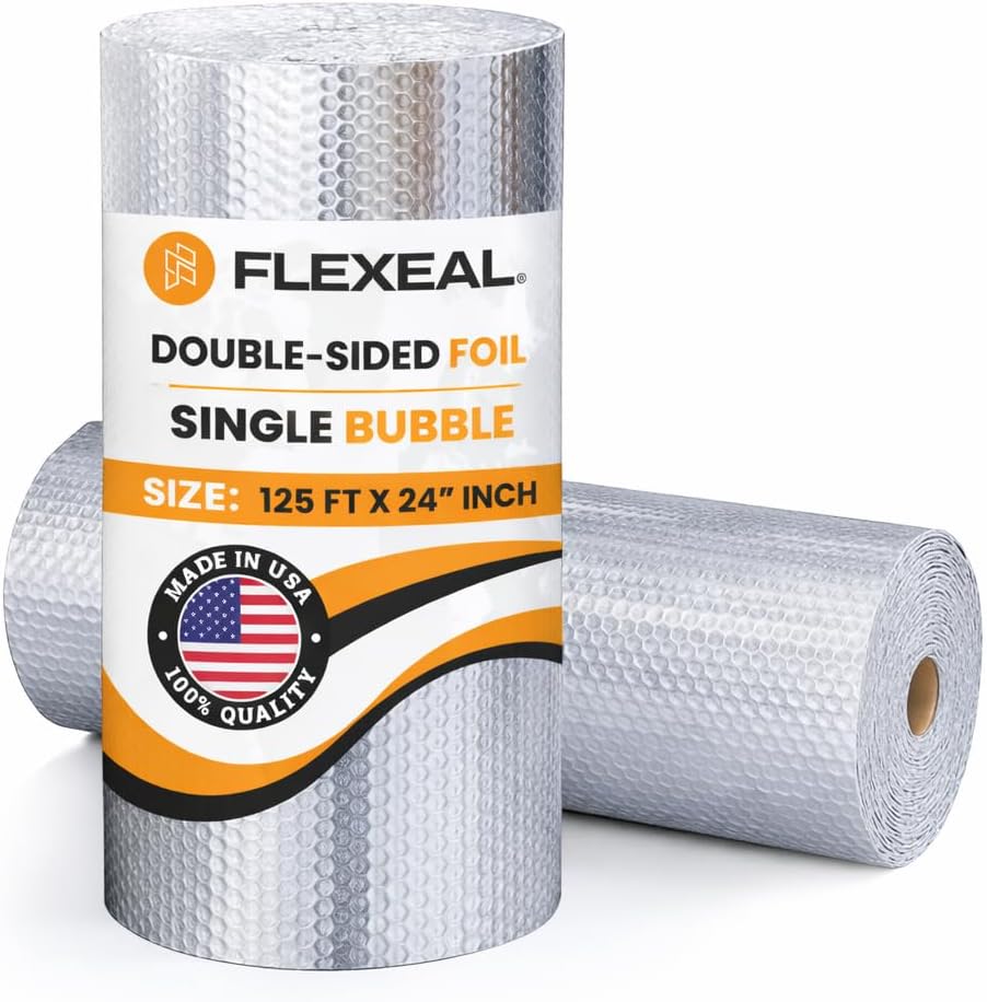 Double-Sided Aluminum Bubble Foil Roll | Protective Thermal Insulation | Water Resistant, Heat & Moisture Barrier | Reflective Bubble Roll for Walls, Home & Industrial Use 125 ft x 24 in