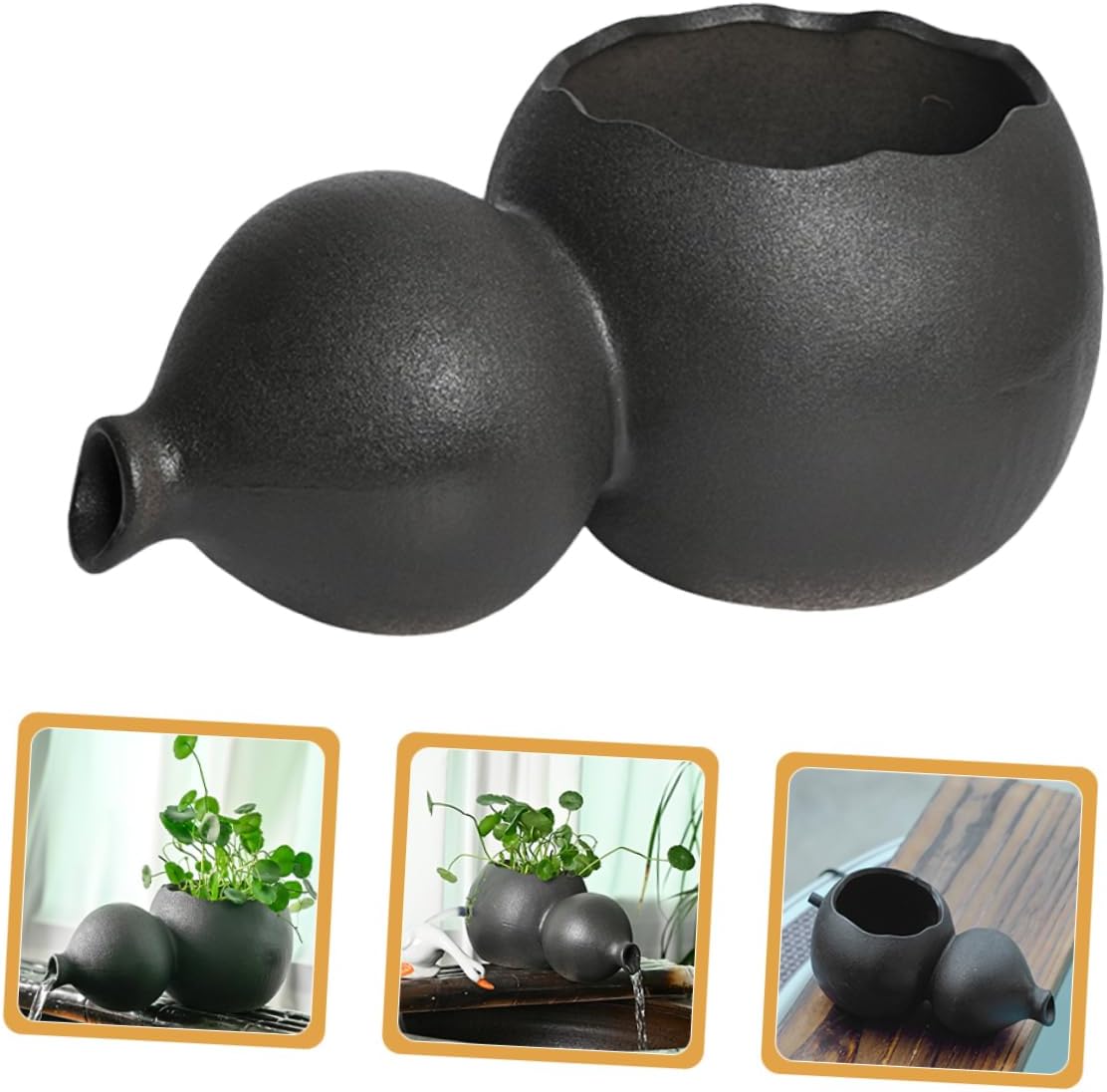 Ceramic Gourd Water Fountain for Indoor Decor Circulating Waterfall Jar Relaxing for Home and Garden No Pump Required for Seasons