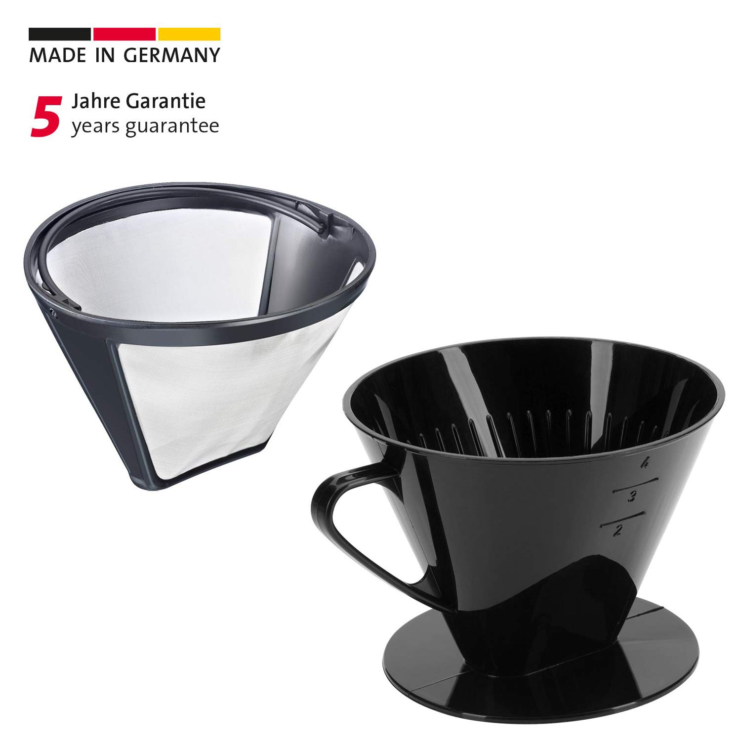 Westmark Set da Caffp, 2 Pezzi, Filtro permanente + Filtro per Caffè Taglia 4, Acciaio Inossidabile/Plastica, Kaffee, Four, Argento/Nero, 244322E7