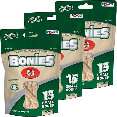 Bonies Fórmula natural para cadera y articulaciones, hueso único de tamaño pequeño, glucosamina y ácidos grasos omega, aliento fresco, dientes