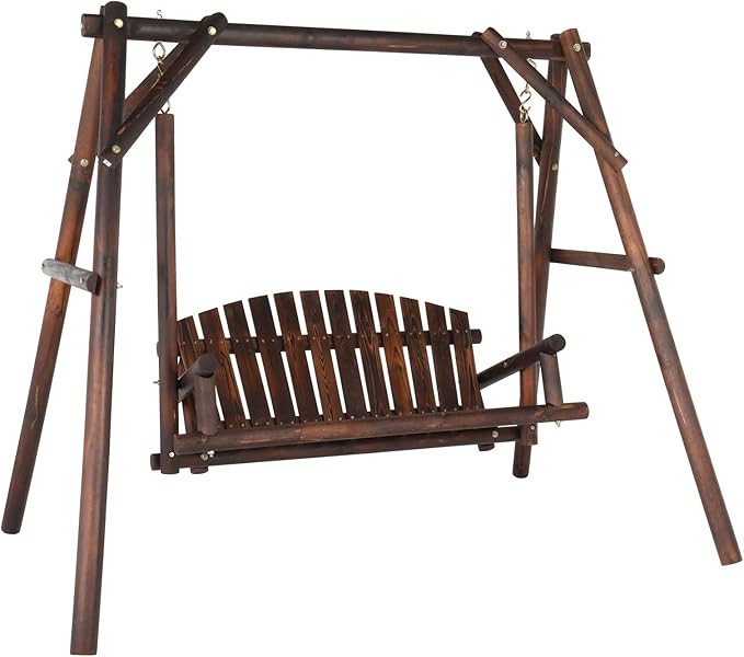 VINGLI Heavy Duty 880 LBS Wooden Patio Porch Swing with A