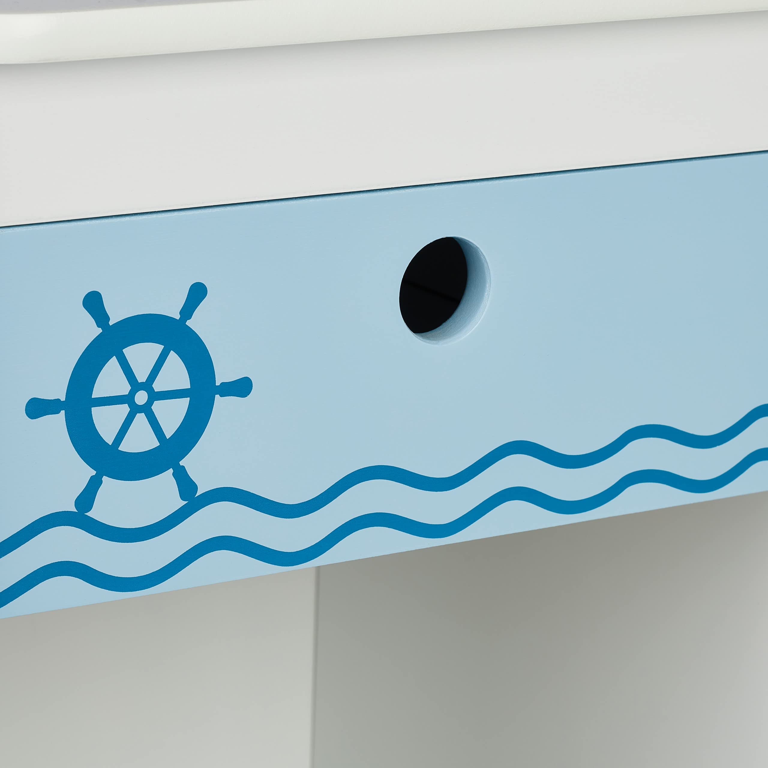 Relaxdays Comodino da Letto per Bambini, Design Mare, Cassetto e Scomparto, HLP 41x32x31 cm, Cameretta Bimbi, Bianco Blu