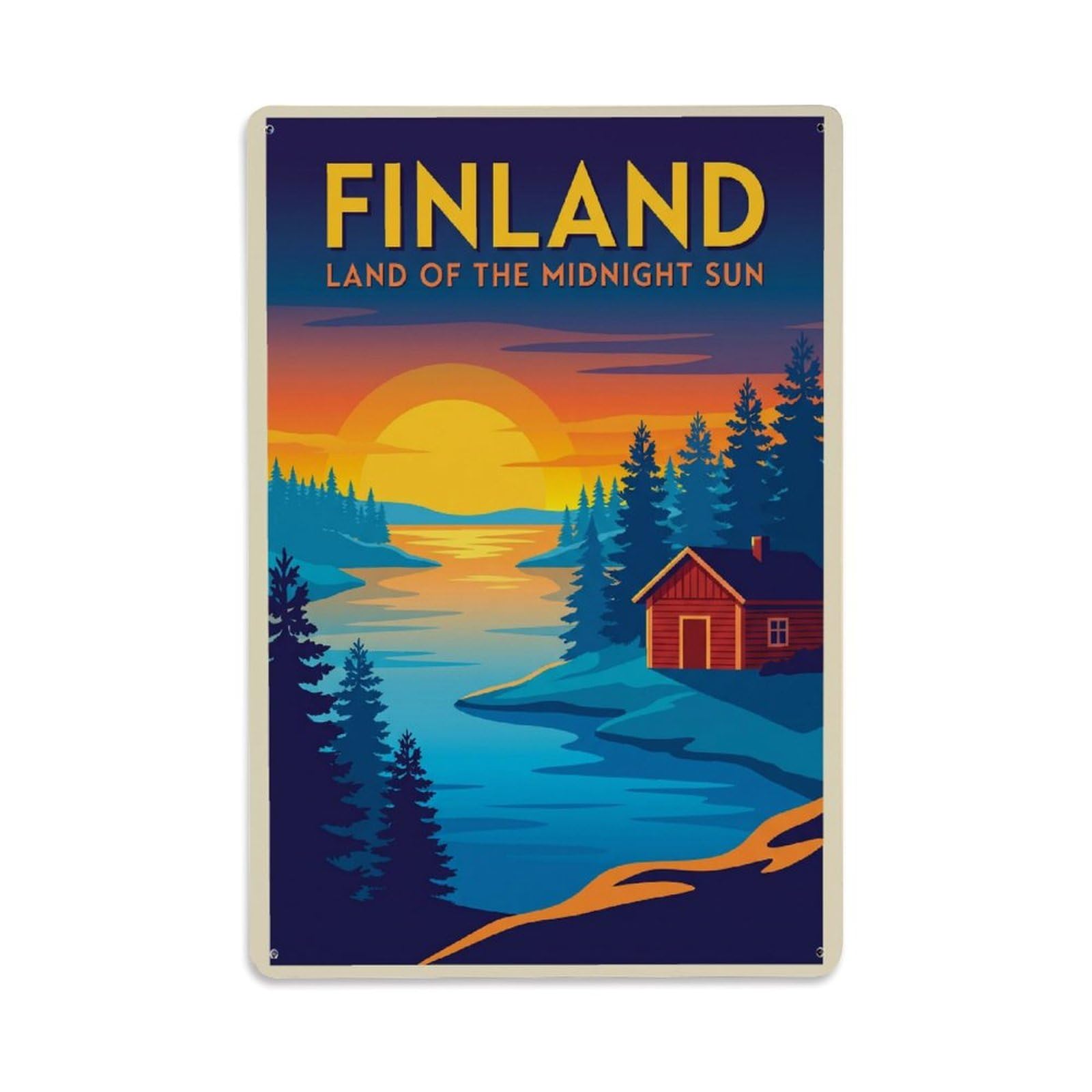 Olhnbad Style Finland Midnight Sun Summer Travel Lake Lapland Metal Tin Sign