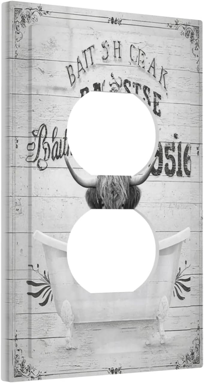 Outlet Covers Funny Highland Cow In Bathtub Wall Plate 1 Gang Duplex Wall Plate Decorative Switch Plates Electrical Receptacle Faceplate Light Switch Cover for Bedroom Bathroom Decor image 2