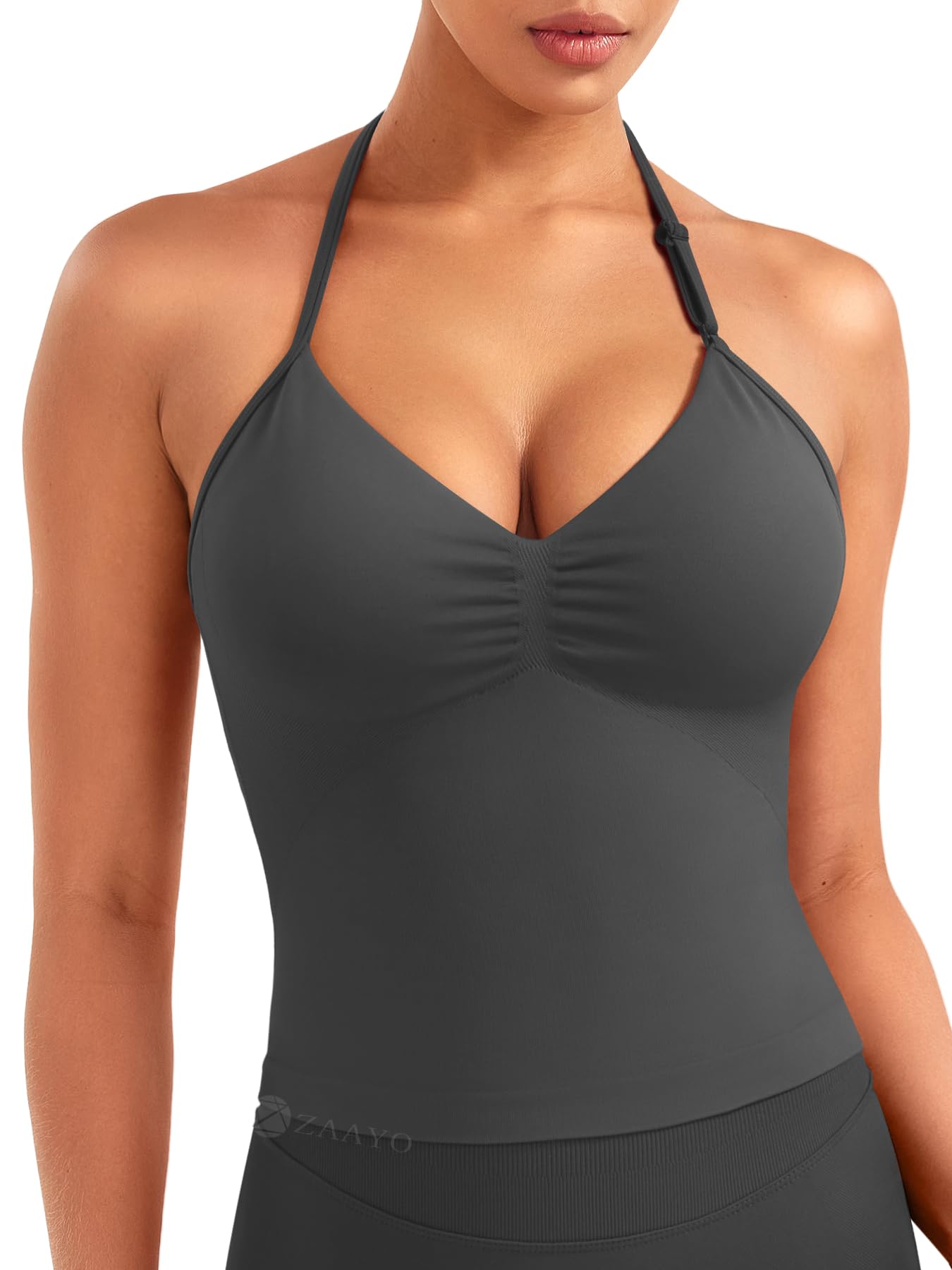 Y2K Sexy Halter Crop Tops voor Vrouwen Crop Top Ruched Halter diepe v Neck Tops Solid Cami Tank Tops lace up Halter top