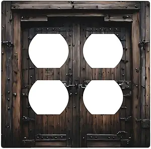 Decorative Outlet Covers Retro Brown Wood Barn Door Vintage Farmhouse 2 Gang Wall Plate Cover Double Duplex Receptacle Two Switch Light Switch Cover Plate Faceplate