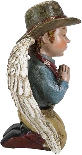 Miniatura 5 de Ebros Gift Figura rústica de ángel vaquero occidental con sombrero y bufanda roja rezando sobre sus rodillas, escultura decorativa de mensajero