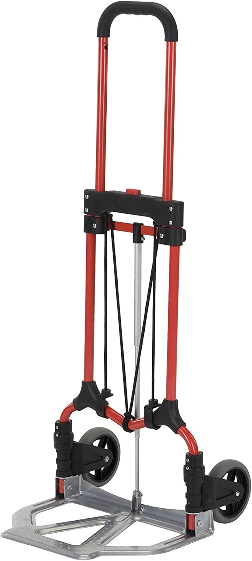Magna Cart Personal MCI Folding Steel Luggage Hand Truck Cart with Telescoping Handle, Ball Bearing, and Rubber Wheels, 160 Pound Capacity, Red/Silver