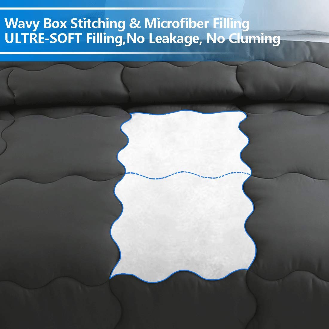 KARRISM All Season Down Alternative Queen Comforter, Winter Warm Comforter Ultra Soft Quilted Duvet Insert with Corner Tabs, Wavy Box Stitched, Luxury Fluffy & Lightweight (Grey, 88 x 88 inch)