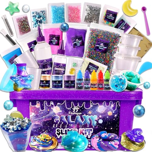 Galaxy Slime Kit for Girls Boys Ages 8-12| DIY Slime Making Kit for Kids with Glow-in-The-Dark Effects, Space Slime Maker Set to Make Glitter & Galactic Fun Slimes.
