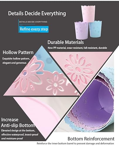 Miniatura 6 de Nazr - Cestas de basura de plástico con forma de flor hueca, sin tapa, papelera (S-Rosa)