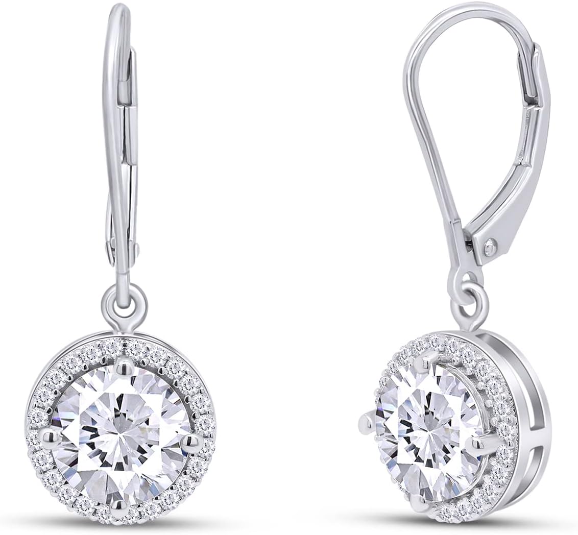 SAVEARTH DIAMONDS 1 1/2 Carat Lab Created Moissanite Diamond Halo Lever Back Dangle Drop Earrings In 14K Gold Over Sterling Silver Jewelry For Women, 1.50 Cttw)
