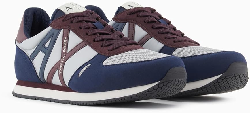 Armani Exchange Mens Retro Rio Trainer Sneakers, Light Gray/Navy, 6.5
