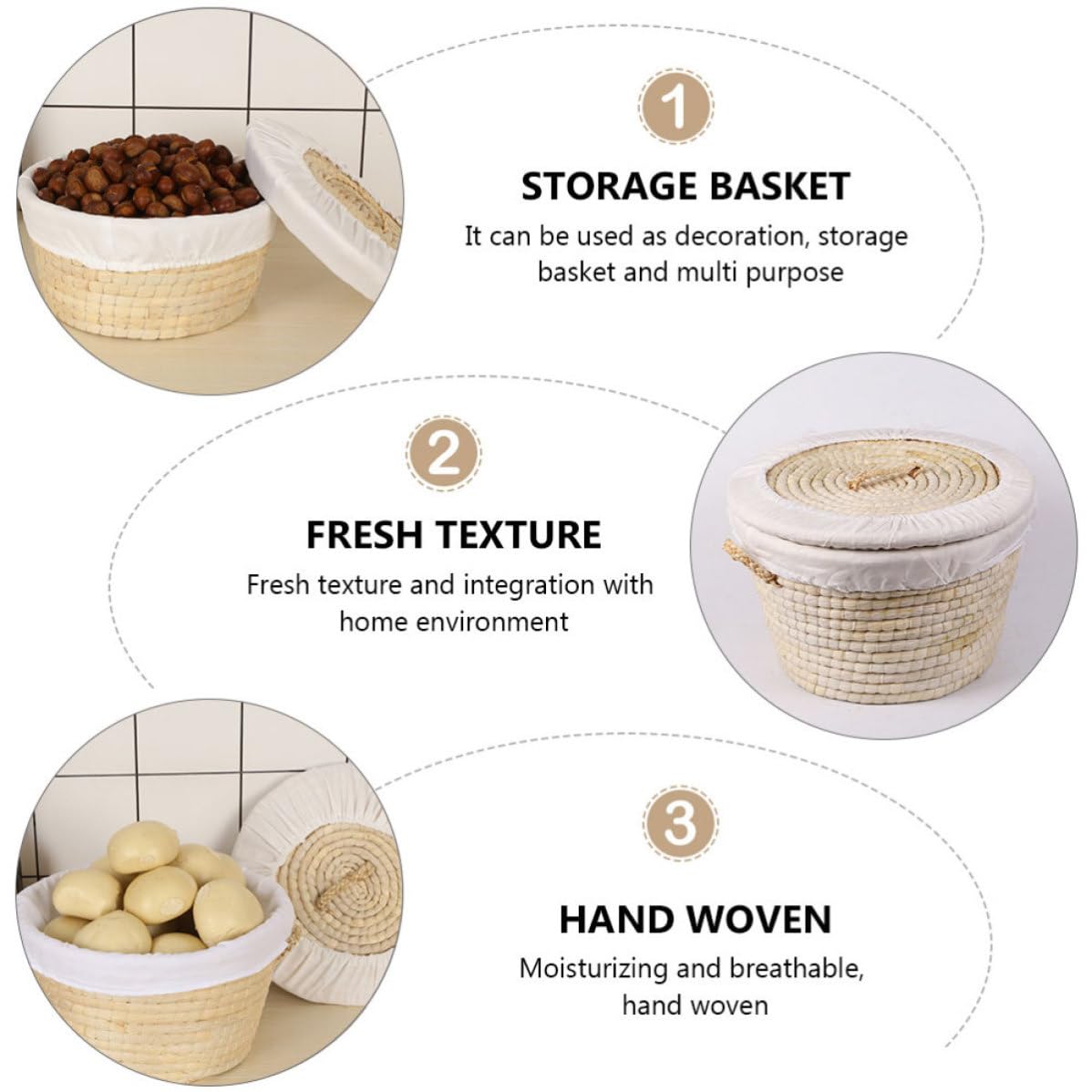 Cesto Intrecciato per Pane e Uova, Beige, in Foglie di Mais