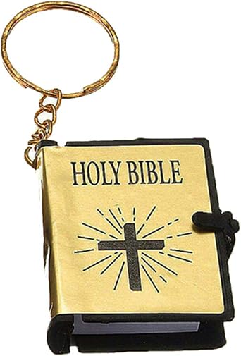 Mini Religious Christian Holy Bible Book Hanging Pendant Keychain Keyring Holder - Golden