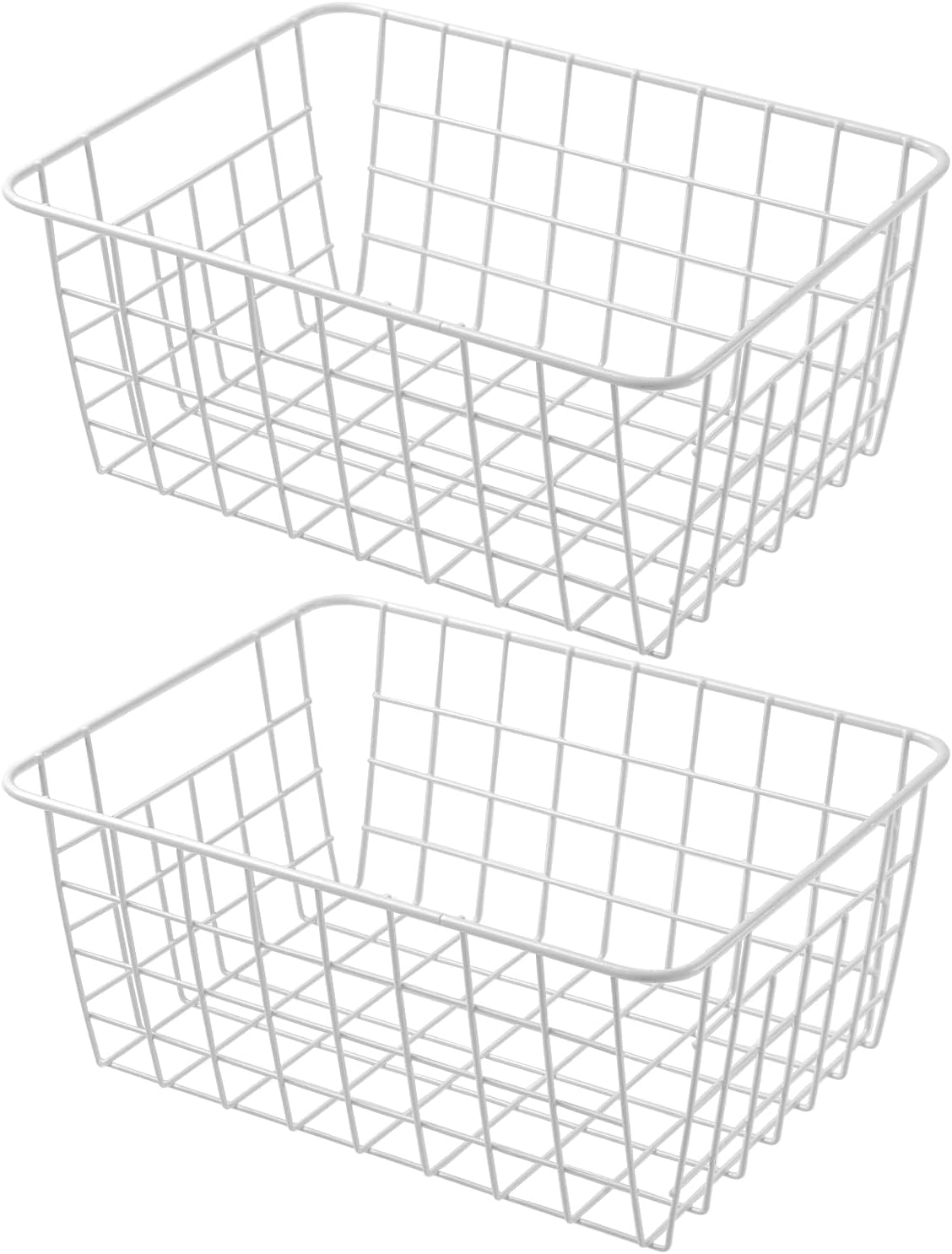 11" Upright Freezer Storage Baskets, White Wire Storage