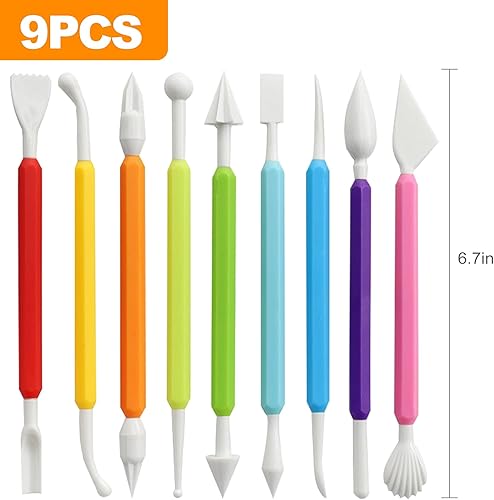 Miniatura 2 de CoguZed Kit de 9 herramientas de escultura de arcilla, herramientas de tallado de arcilla de doble cabeza, herramientas de arcilla de plástico,