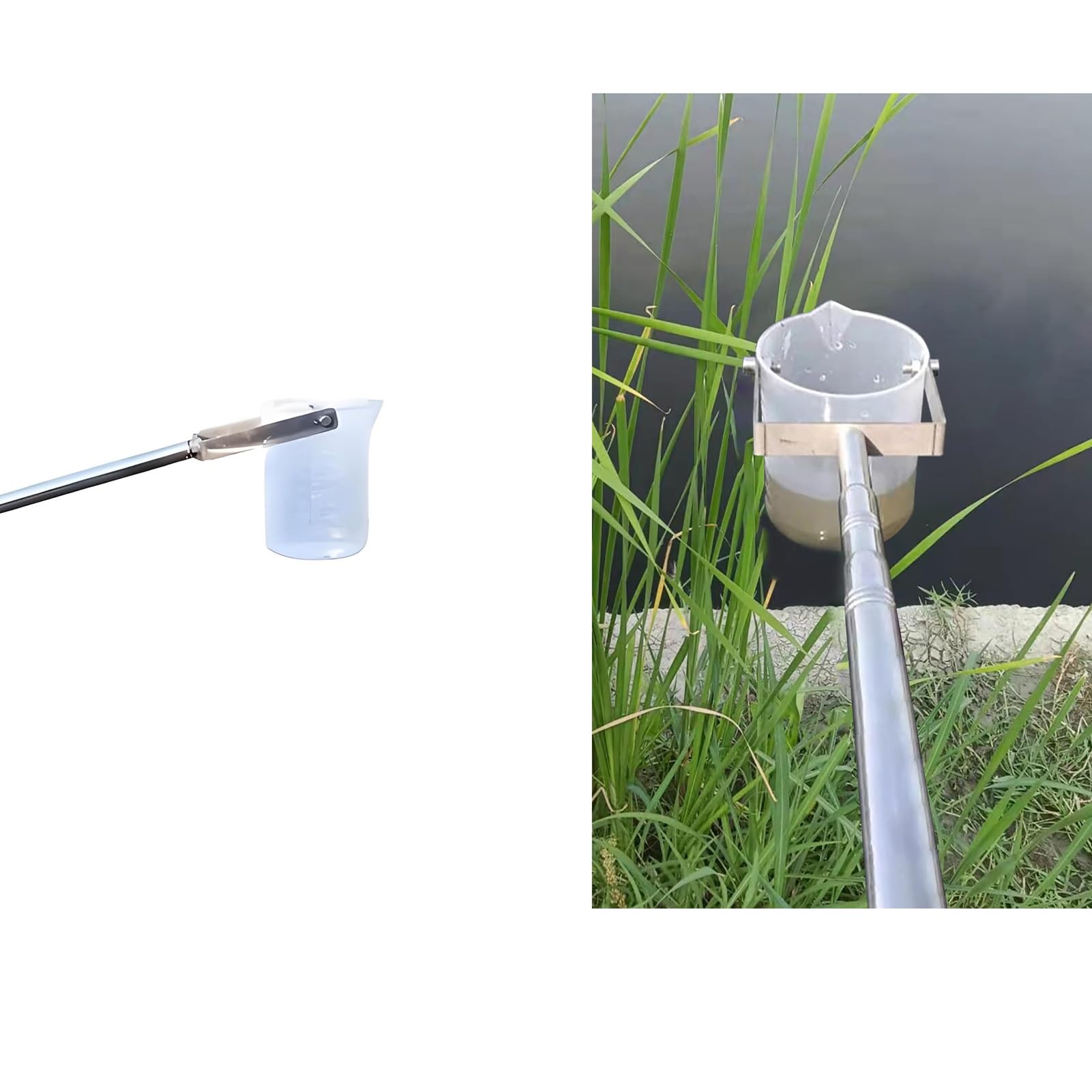 Tragbares Probengefäß,Vertikaler Teleskop Wasserproben Set,Schöpfkelle Edelstahl,Pendelbecher Probenehmer Stange für Flüsse/Wasserauslässe