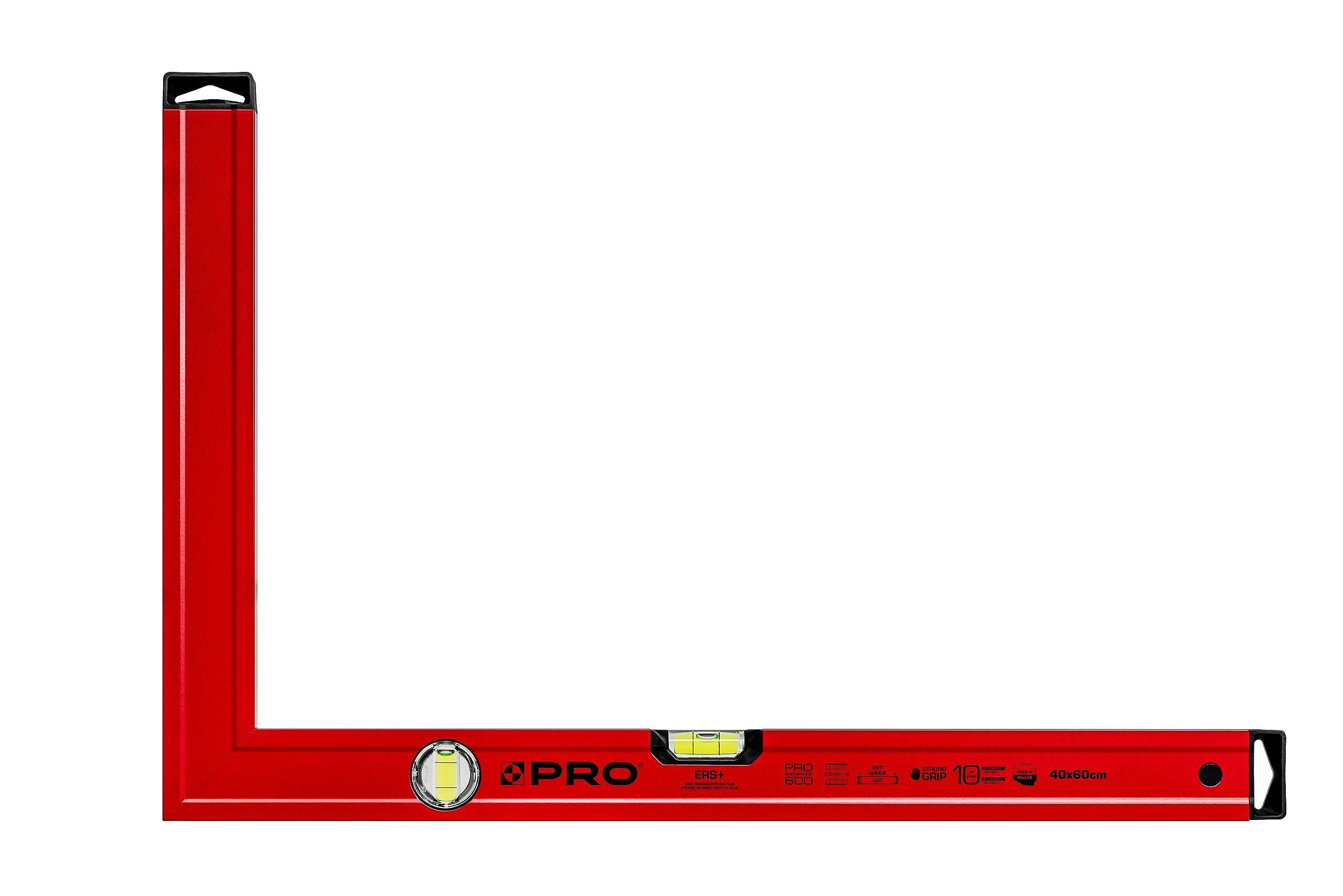 PRO Équerre de plâtrier en aluminium avec affichage vertical et horizontal - La dureté 9 sur l'Échelle de Mohs - Equerre de maçon- equerre menuisier - equerre charpentier - Couleur Rouge 40x60cm