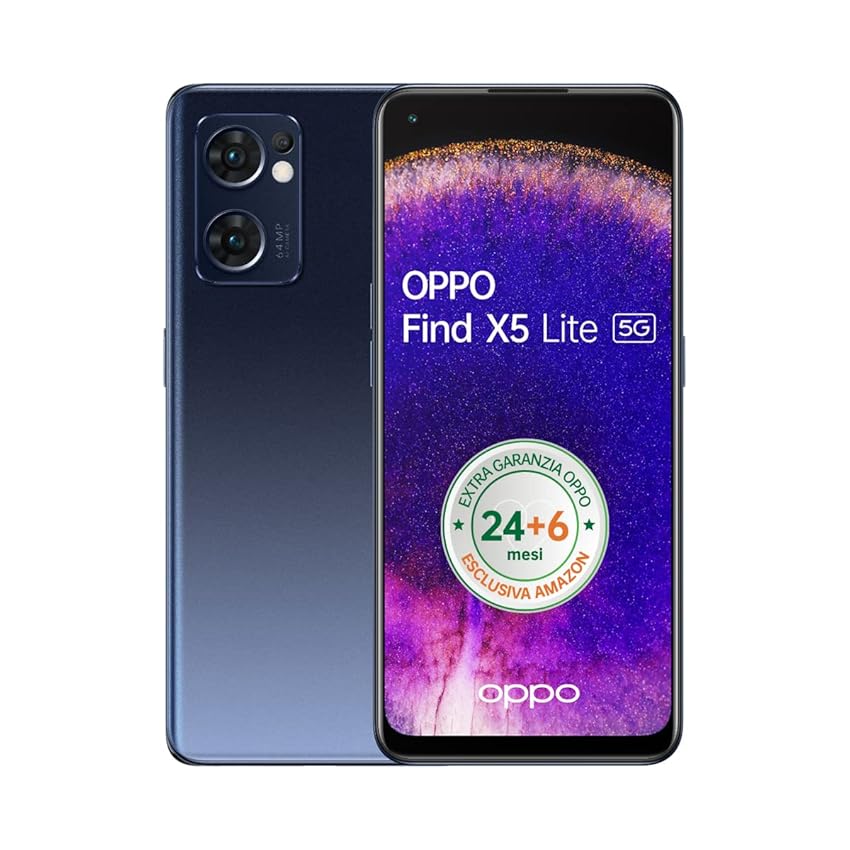 Immagine del prodotto OPPO Find X5 Lite Smartphone, AI Tripla fotocamera 64+8+2MP, Display 6.43” Refresh rate 90HZ AMOLED FHD+, 4500mAh RAM 8GB+ROM 256GB Android 12 (Versione Italiana) Starry Black