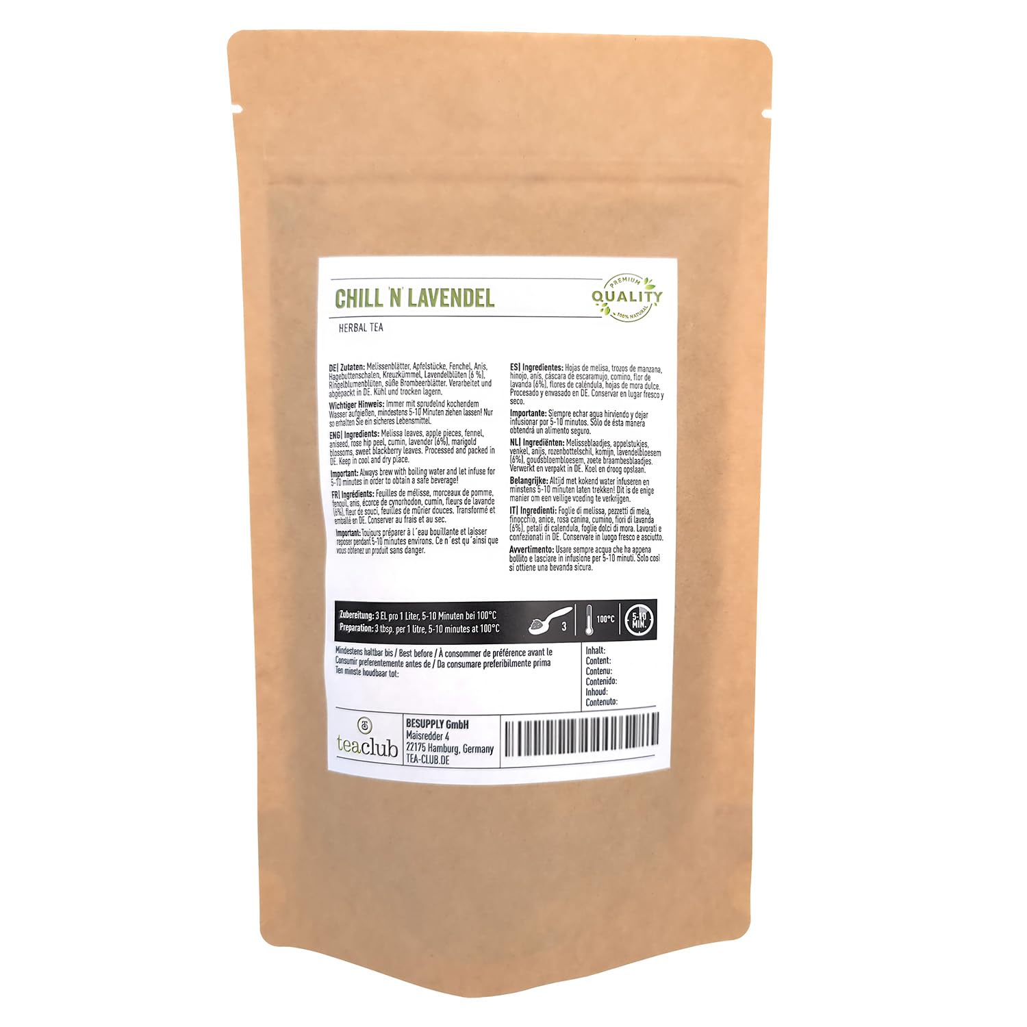 Chill N Lavendel 500g, mezcla de té de lavanda a granel, té de la tarde mezcla de té de hierbas con lavanda hinojo alcaravea anís, TeaClub Herbal Tea