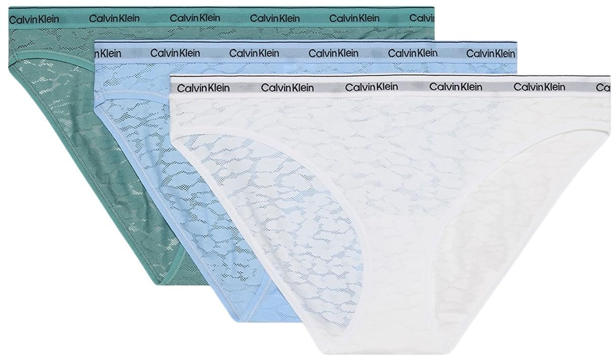 Calvin Klein Damen 3er Pack Slips Bikini Form Low-Rise Unterwäsche, Mehrfarbig (Slate Turqouis/Frozen Fjord/White), XL