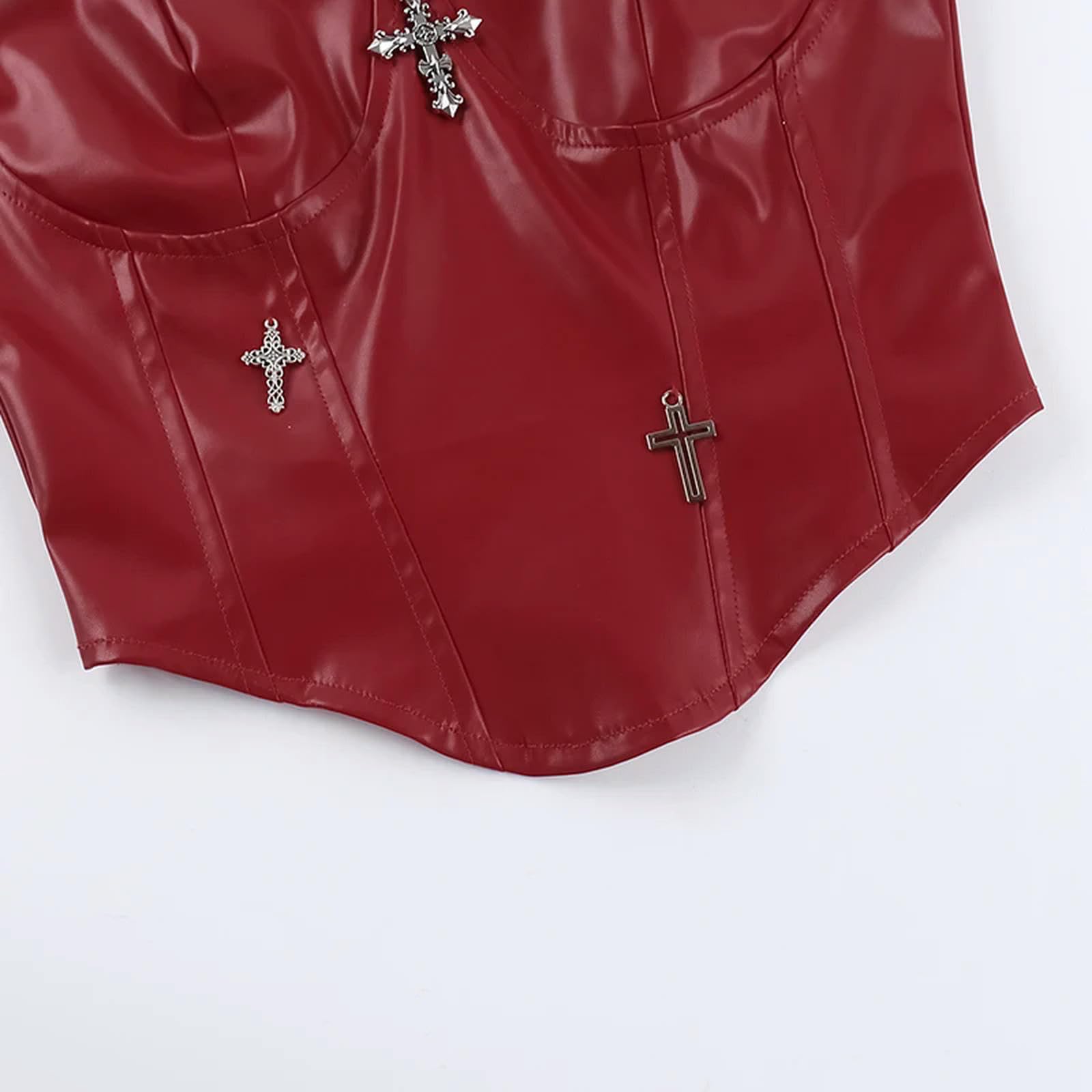 Corsetto con Cerniera Bianca per Donna, Scollo Quadrato, Bustier in Raso, Canotta Elegante, Festa Estiva-Rosso-M