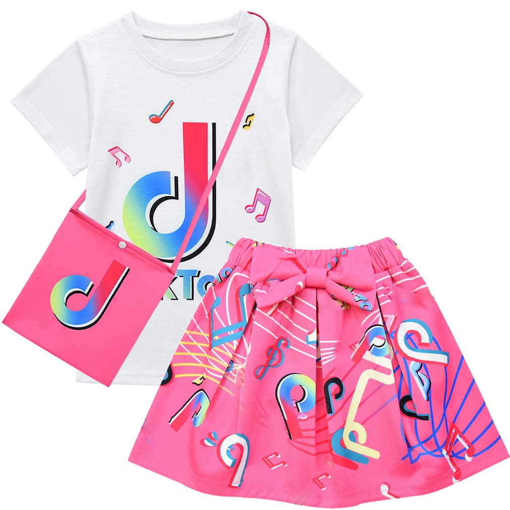 D.O.T3pcs Tic Toc Girl Skirt Sets T Shirt Top Bowknot Skirt with Bag Outfits