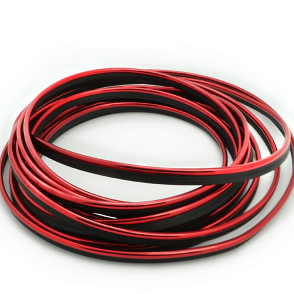 PANNIUZHE 3D DIY Automobile Car motor Interior Exterior Decoration Moulding Trim Strip line Sticker Multicolor Electroplating Adornment (Plating Red)