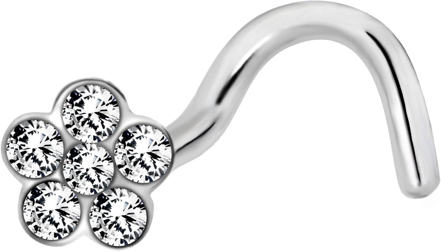 Forbidden Body Jewelry Flower Nose Ring, Stud - Surgical Steel Crystal Flower, Top Nose Stud (18g-20g)