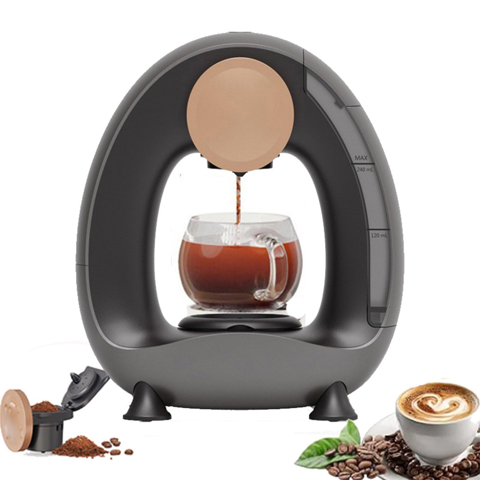 Portable Drip Coffee Maker, Single-Serve Coffee Maker, 85 °C Constant Temperature, 20S Fast Heating Extraction, 240ml Removable Water Tank for Office Home Silver-Powdered