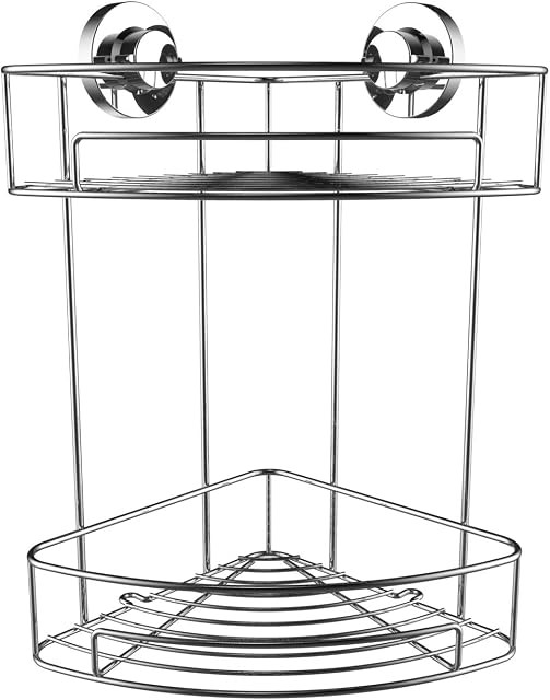 Britten & James Corner Shower Tidy 2-Tier Suction Fit Rust Proof Stainless Steel