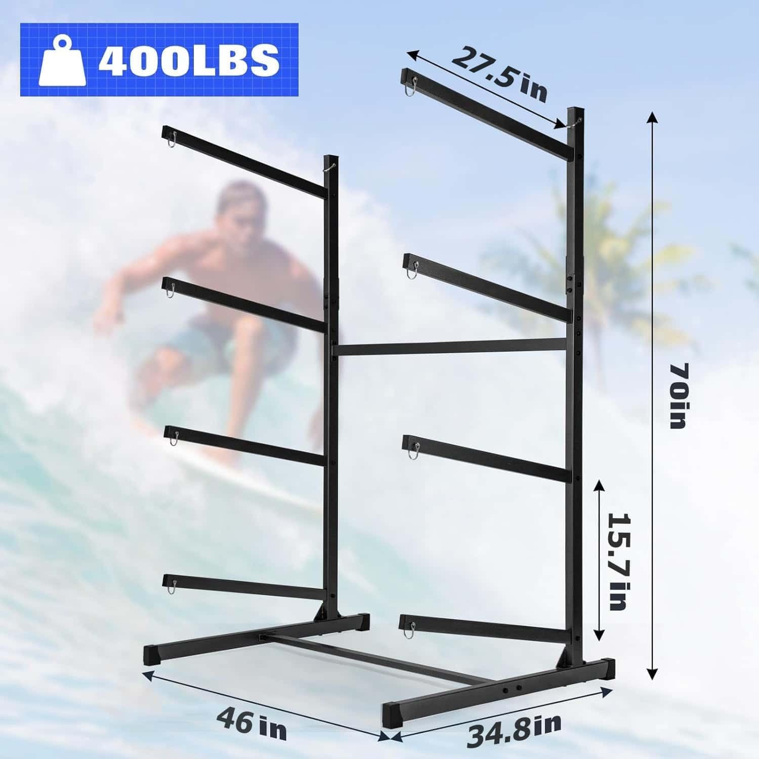 Kayak Storage Rack, Widen & Lengthen Freestanding Kayak Stand with Wheels for Kayak, Canoe, Surfboard, Paddleboard, Heavy Duty Kayak Racks for Garage and Outdoor Storage