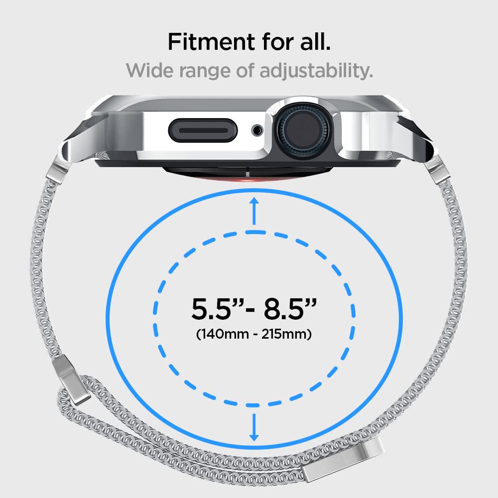 Spigen Funda y Correa Metal Fit Pro Compatible con Apple Watch 9 8 7 45mm - Plata