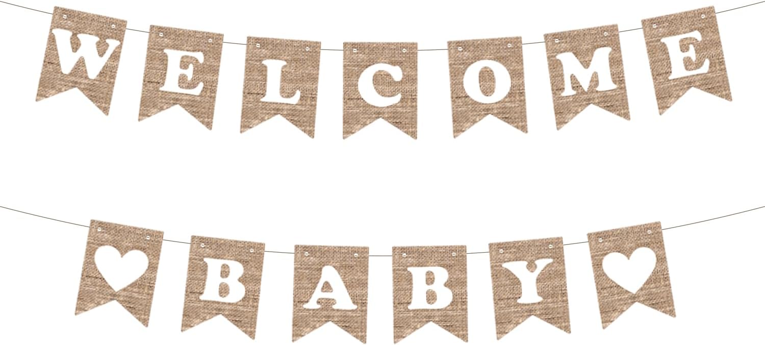 Welcome Baby Banner Rustic Baby Shower Decorations, Gender Neutral Baby Shower Decor Newborn Birth Sign Baby Boy and Gir Banner for Party Wall Backdrop