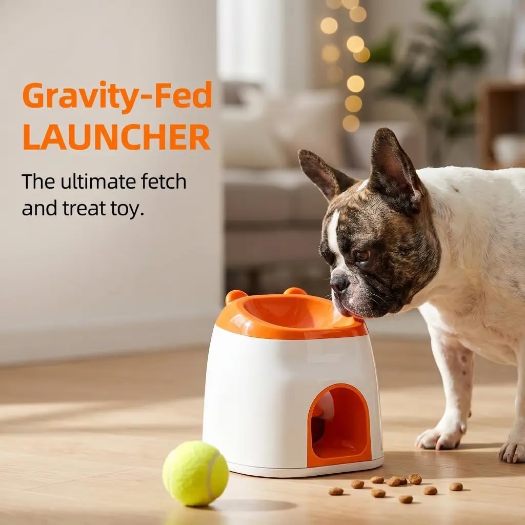 Dog Ball Launcher & Automatic Treat Dispenser - Interactive Spring-Loaded Fetch Toy for Small to Medium Dogs, Mental Stimulation & Exercise Training Equipment for Indoor Outdoor Play (1 PC)