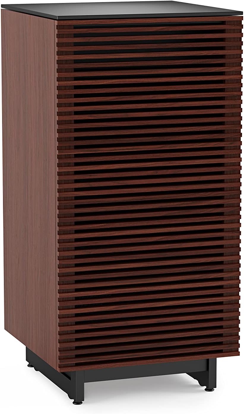 Corridor 8172-22'' Audio Cabinet with Flow-Through Ventilation, Cable Management, Adjustable Shelves, Louvered Doors, Satin-Etched Tempered Glass Top, Chocolate Stained Walnut
