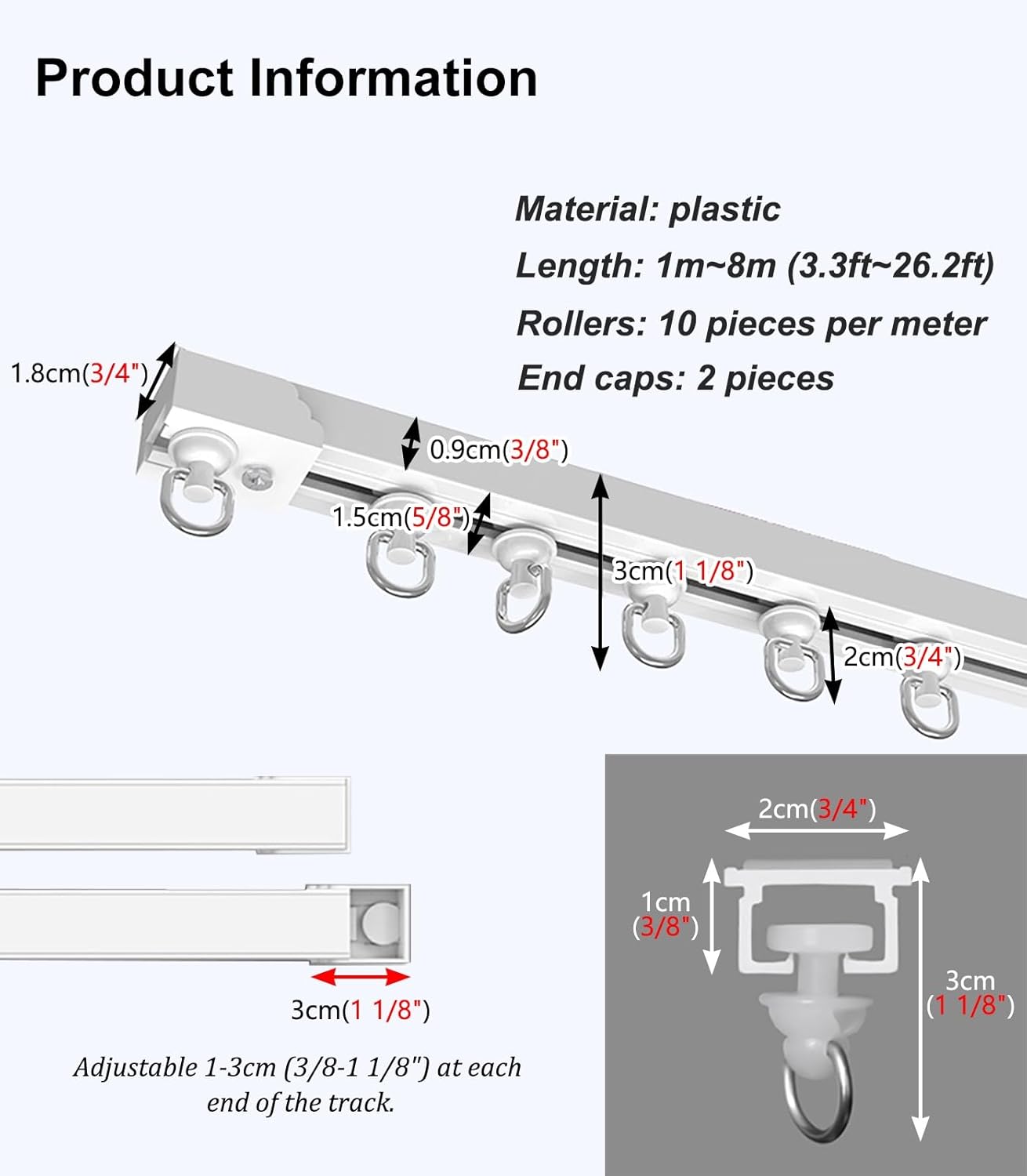 Self-Adhesive Sliding Curtain Track for Bathroom, Wall/Ceiling Mounted, No Damage, 1.3ft Curtain Rod Rieles para Cortinas, Easy Install, Durable, Space-Saving Solution