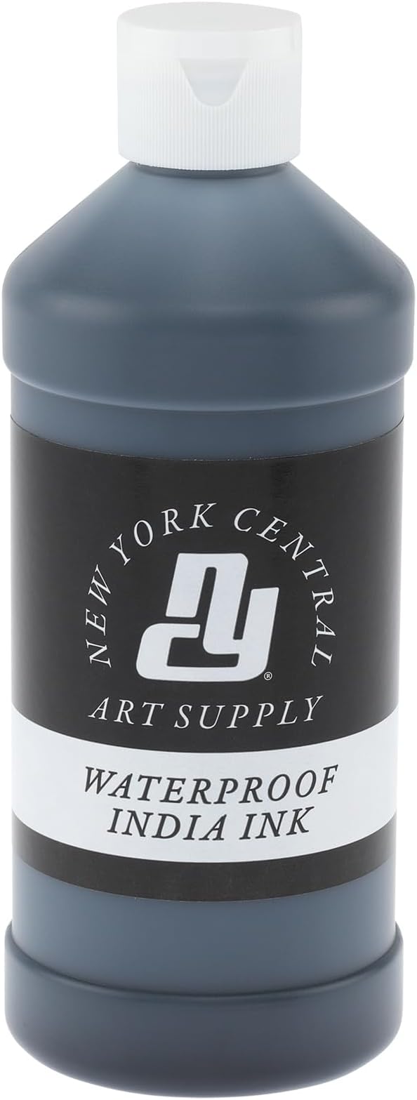 New York Central® India Ink 16oz Bottle - Make an Impact with Matte Black India Ink, Perfect for Artists, Calligraphy, Illustrations, & More!